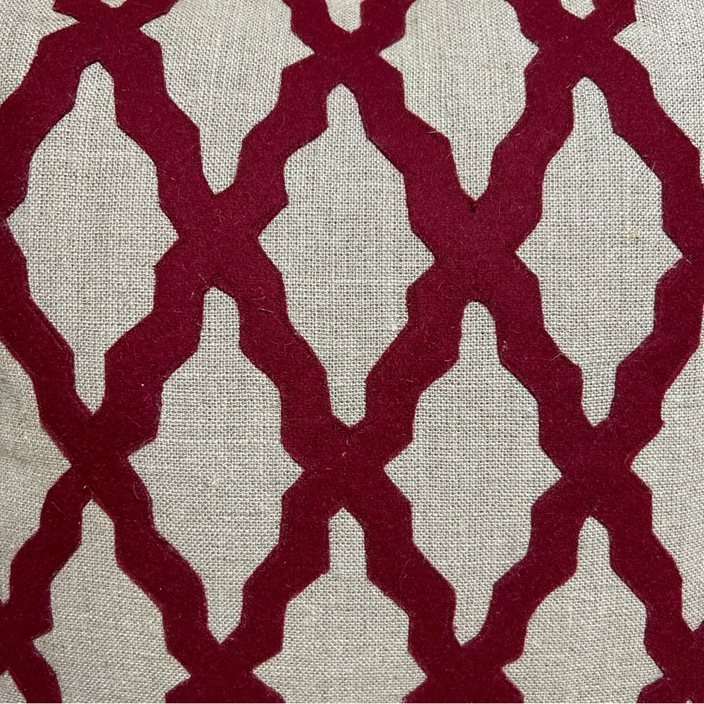 Lattice Linen & Wool Villa Pillow Red Beige Feather Cushion Diamond Pattern